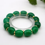 Green Jade Elastic Bracelet Hand-Carved Bucket Shape Lucky Amulet