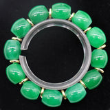 Green Jade Elastic Bracelet Hand-Carved Bucket Shape Lucky Amulet