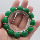 Green Jade Elastic Bracelet Hand-Carved Bucket Shape Lucky Amulet
