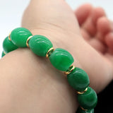 Green Jade Elastic Bracelet Hand-Carved Bucket Shape Lucky Amulet
