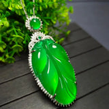 Green Jade Leaf Pendant Necklace Women Chrysoprase Charms Jewellery Jades Stone