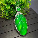 Green Jade Leaf Pendant Necklace Women Chrysoprase Charms Jewellery Jades Stone
