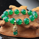 Green Jade Pixiu Pendant Bracelet Chrysoprase Bangle
