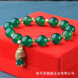 Green Jade Pixiu Pendant Bracelet Chrysoprase Bangle