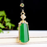 Green Jade Zircon Pendant Necklace Women Myanmar Jadeite Pendants Charm
