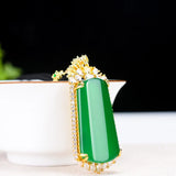Green Jade Zircon Pendant Necklace Women Myanmar Jadeite Pendants Charm