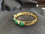 Green Jade Rhinestone Bangle Bracelet 925 Silver Plated