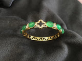 Green Jade Rhinestone Bangle Bracelet 925 Silver Plated