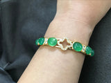 Green Jade Rhinestone Bangle Bracelet 925 Silver Plated