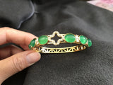 Green Jade Rhinestone Bangle Bracelet 925 Silver Plated