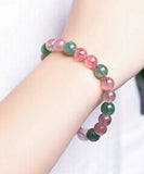 Green & Pink Strawberry Crystal Bead Bangle Bracelet Dia.8-10mm