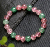 Green & Pink Strawberry Crystal Bead Bangle Bracelet Dia.8-10mm