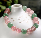Green & Pink Strawberry Crystal Bead Bangle Bracelet Dia.8-10mm