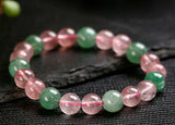 Green & Pink Strawberry Crystal Bead Bangle Bracelet Dia.8-10mm