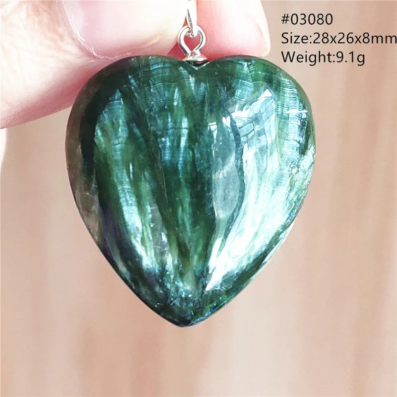 Natural Green Seraphinite Heart Pendant Gemstone Necklace AAAAA