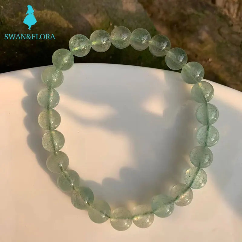 Green Strawberry Quartz Crystal Round Beads Bracelet 7mm 8mm