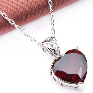 Heart Fire Red Garnet Gemstone Pendant Necklace