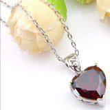 Heart Fire Red Garnet Gemstone Pendant Necklace