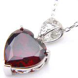 Heart Fire Red Garnet Gemstone Pendant Necklace