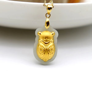 Natural Hetian Jade Necklace Pendant 24k Insect Shape Fine Jewelry Hot