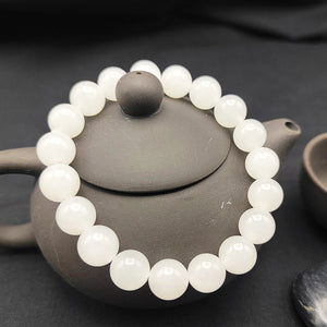 Hetian Jade Bracelet 8mm 10mm Round Beads Gemstone Jewelry for Women