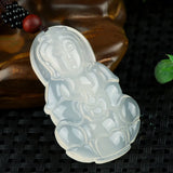 Natural Ice Chalcedony Leaf Pendant Jade Flowers Amulet For Girls