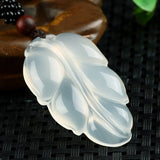 Natural Ice Chalcedony Leaf Pendant Jade Flowers Amulet For Girls