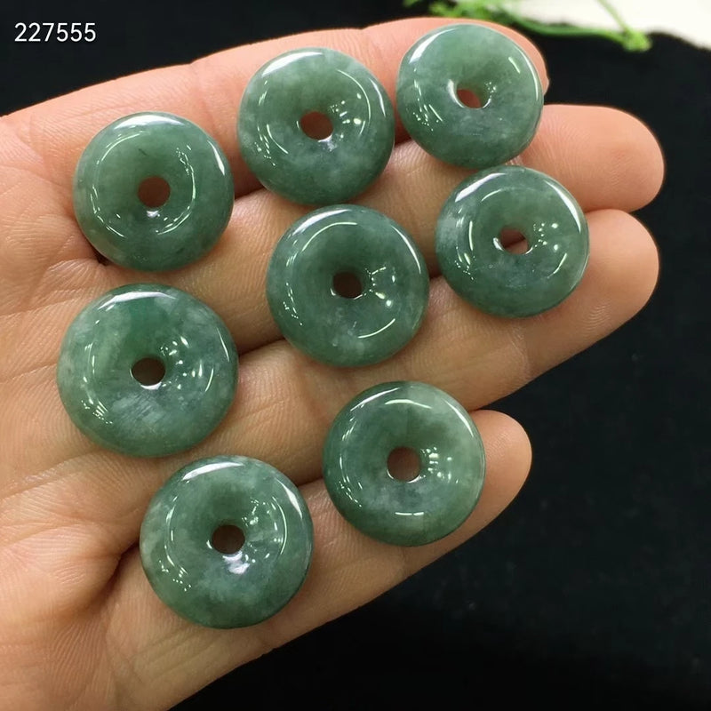 Green Jade Gemstone Pendant Necklace 15mm Round Donut Emerald Barrel Stone