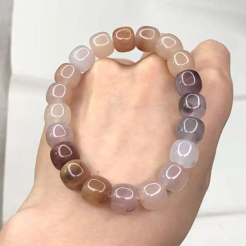 Jade Bracelet Women Men Violet Golden Silk Stone Beaded Bangle