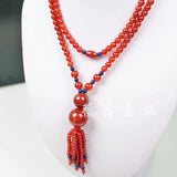Natural Jade Strand Necklace Women Sweater Chain Green Yellow Red Chalcedony