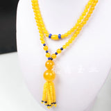 Natural Jade Strand Necklace Women Sweater Chain Green Yellow Red Chalcedony