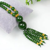 Natural Jade Strand Necklace Women Sweater Chain Green Yellow Red Chalcedony