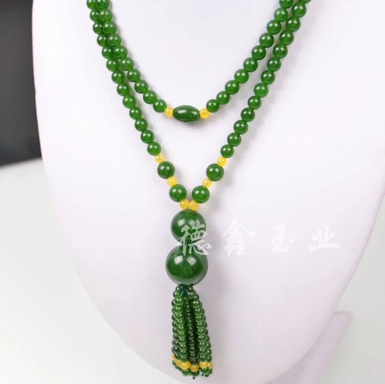 Natural Jade Strand Necklace Women Sweater Chain Green Yellow Red Chalcedony