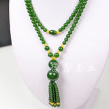 Natural Jade Strand Necklace Women Sweater Chain Green Yellow Red Chalcedony