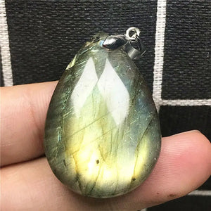 Labradorite Pendant Yellow Light Crystal Silver Moonstone Stone AAAAA