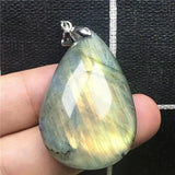 Labradorite Pendant Yellow Light Crystal 40x26mm Silver Moonstone Stone