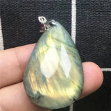 Labradorite Pendant Yellow Light Crystal 40x26mm Silver Moonstone Stone