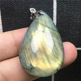 Labradorite Pendant Yellow Light Crystal 40x26mm Silver Moonstone Stone