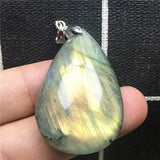 Labradorite Pendant Yellow Light Crystal 40x26mm Silver Moonstone Stone