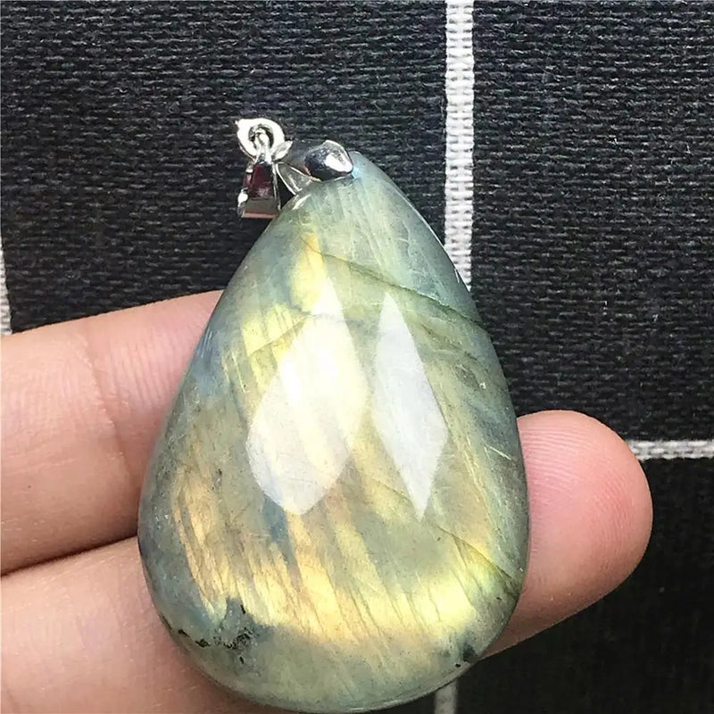 Labradorite Pendant Yellow Light Crystal 40x26mm Silver Moonstone Stone