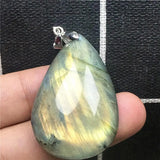 Labradorite Pendant Yellow Light Crystal 40x26mm Silver Moonstone Stone