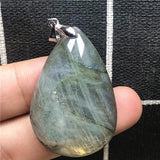 Labradorite Pendant Yellow Light Crystal 40x26mm Silver Moonstone Stone