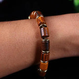 Nanmu Wooden Bead Bracelet Men Tibetan Buddha Hand String Barrel Rosary Beads