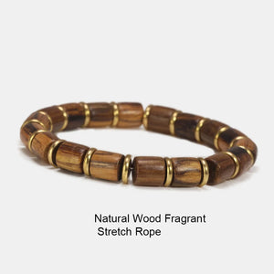 Nanmu Wooden Bead Bracelet Men Tibetan Buddha Hand String Barrel Rosary Beads