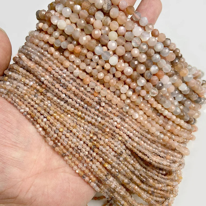 Natural Orange Gray Moonstone Faceted Loose Gem Beads for Jewelry Making 2-3mm