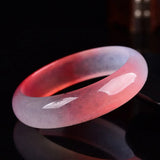 Natural Pink Jade Bangle Bracelet Hand-Carved Amulet for Women Men