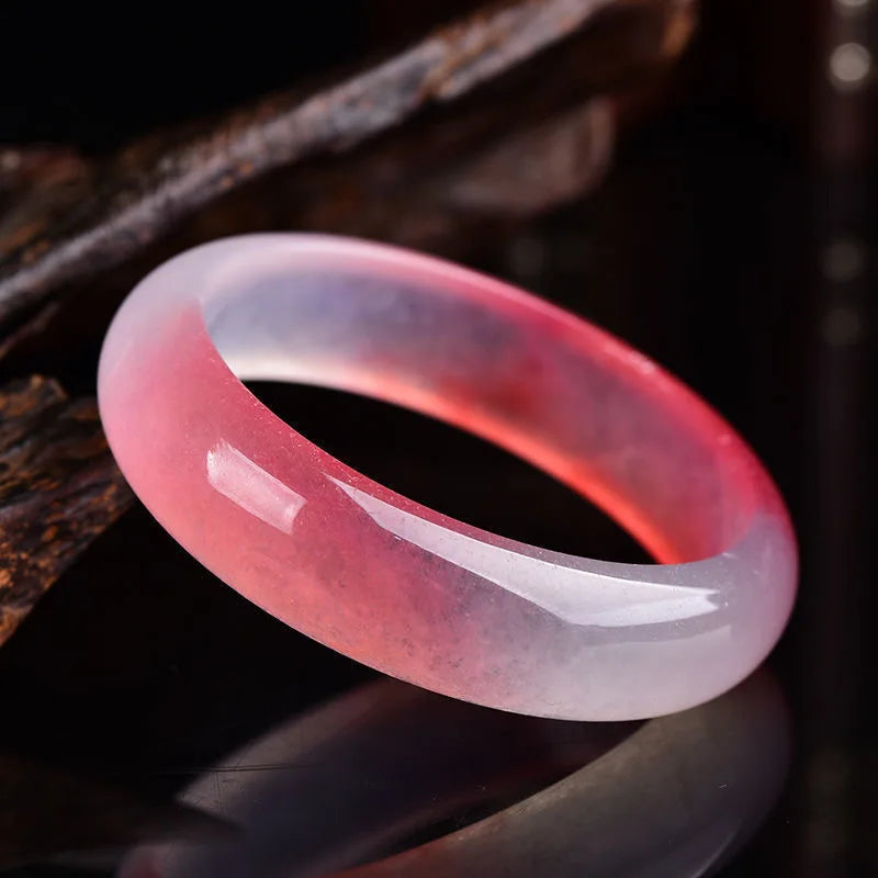 Natural Pink Jade Bangle Bracelet Hand-Carved Amulet for Women Men