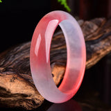 Natural Pink Jade Bangle Bracelet Hand-Carved Amulet for Women Men