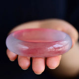 Natural Pink Jade Bangle Bracelet Hand-Carved Amulet for Women Men