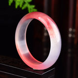 Natural Pink Jade Bangle Bracelet Hand-Carved Amulet for Women Men